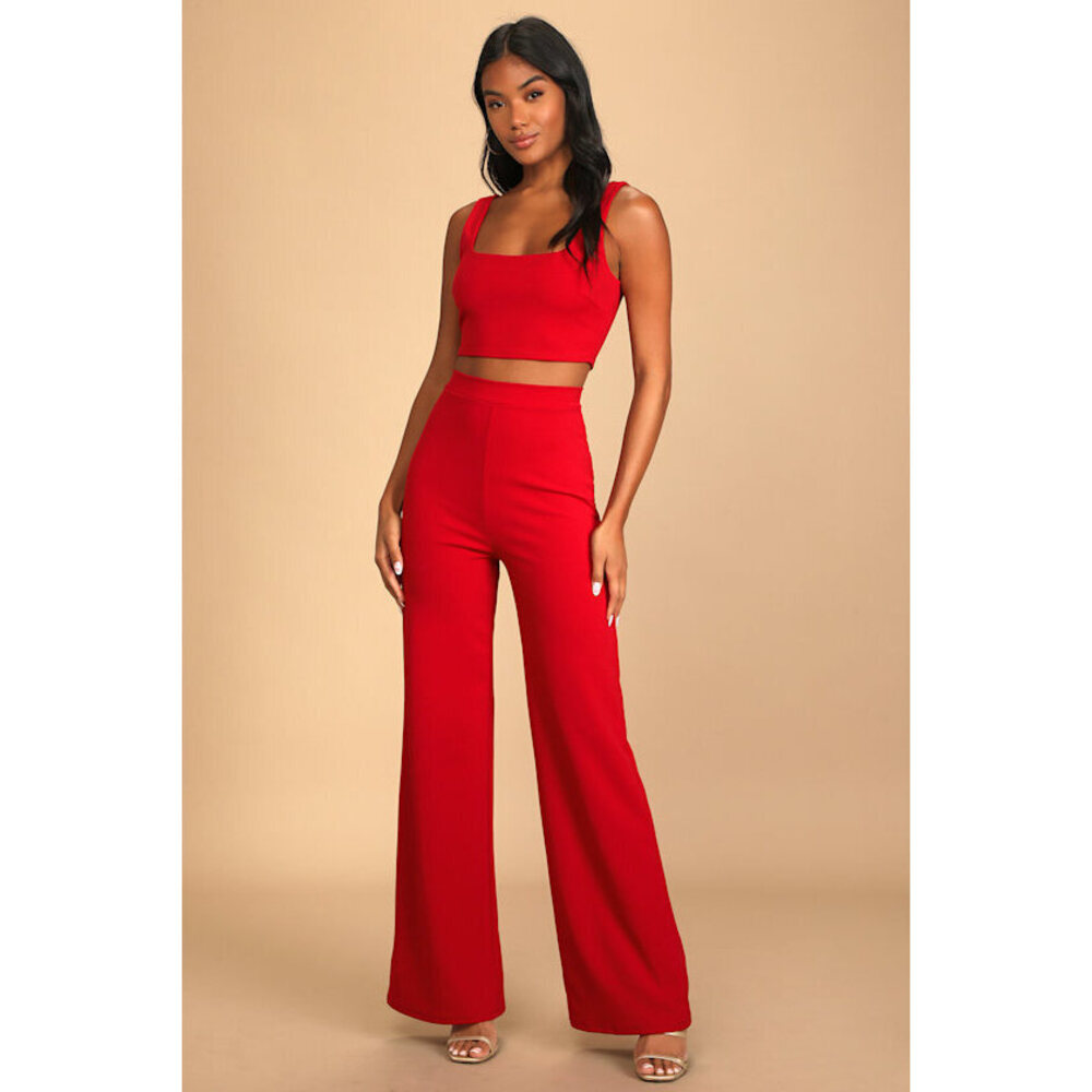 Lulus Only Tonight Red Two-piece Wide-leg Jumpsuit - Size M